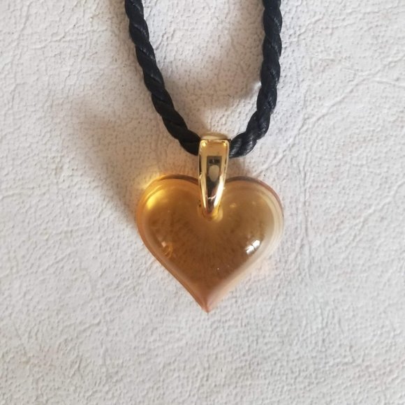 Lalique Jewelry - Lalique Amber Crystal Heart Necklace